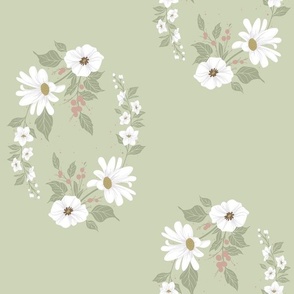 Vintage White Flower on Spring Green // Regency Little Girl // JUMBO