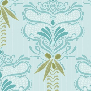 Italian Olives Damask on Mediterranean Blue - XL