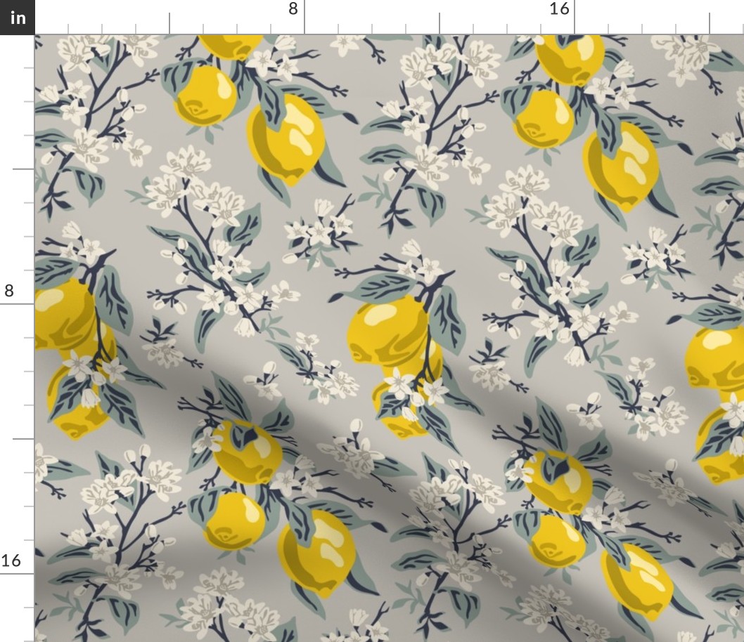 Custom - Lemons NO BEES - Bright Yellow - Grey Background - Medium