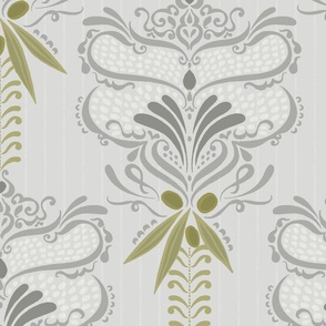 Italian Olives Damask on Old World Gray - XL