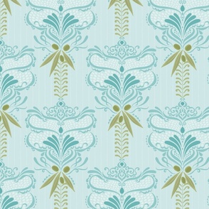 Italian Olives Damask on Mediterranean Blue - Large