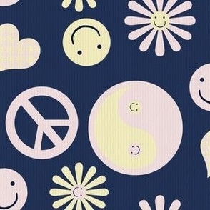 90s Cute Smiley Faces with Peace Sign and YingYang 