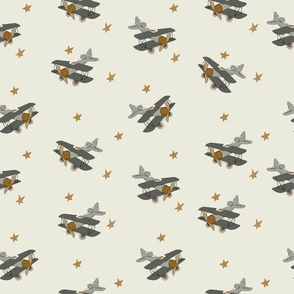 Neutral Vintage Airplanes with Stars