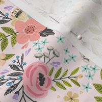 Floral Garden // Flower Fabric, Colorful Flowers – Shell Pink, small scale, 8” repeat