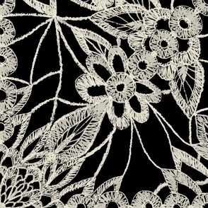 light hand-drawn lace on a graphite black by rysunki_malunki