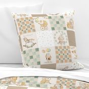 Sweet Neutral Baby Quilt – Gender Neutral Nursery, Baby Elephants, Soft Colors, Newborn Blanket, Cream Brown Green pattern A