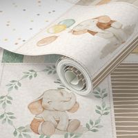 Sweet Neutral Baby Quilt – Gender Neutral Nursery, Baby Elephants, Soft Colors, Newborn Blanket, Cream Brown Green pattern A