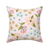 Sunny Floral Garden // Botanical Flower Fabric, Pink Peach Blush Yellow Flowers – shell pink