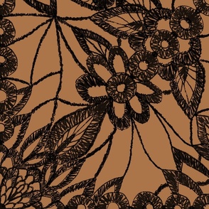 black lace print on brown by rysunki_malunki
