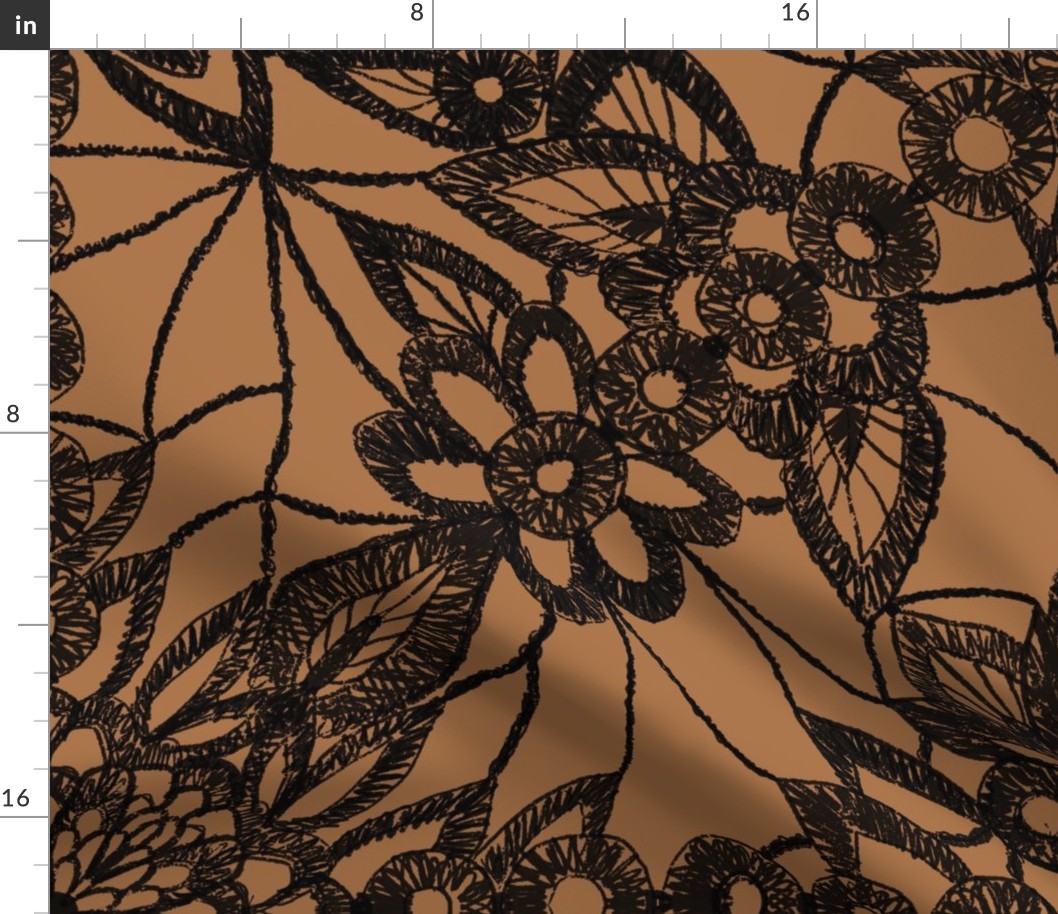 black lace print on brown by rysunki_malunki