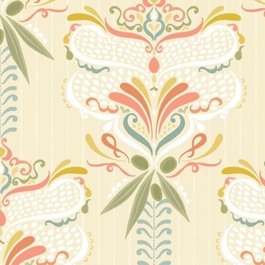 Italian Olives Damask in Summer Colors on Yellow - XL