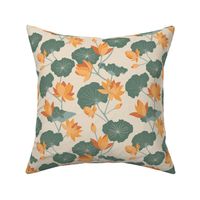 Lily pads and lotus flowers on beige (small)