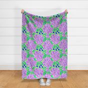 Large scale retro purple flowers on lime green