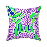 Large scale retro purple flowers on lime green