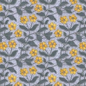 VINTAGE PERIWINKLE FLORAL TEXTURE VINE-YELLOW GREEN COMBO