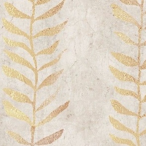 Gold Leaf on Alabaster, Botanical Block Print (xxl scale) | Leaf pattern fabric from original block print, gold and marble, palazzo interior, block printed plant fabric, renaissance decor, warm neutrals.