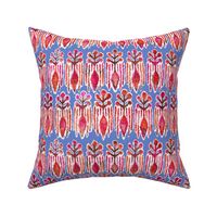 Ikat Botanical Watercolor Red on Blue Small