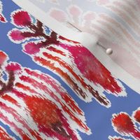 Ikat Botanical Watercolor Red on Blue Small