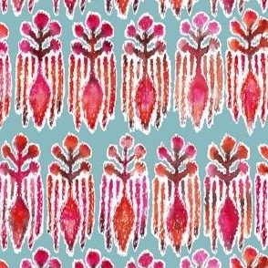 Ikat Botanical Watercolor Pale Turquoise Stacked Large
