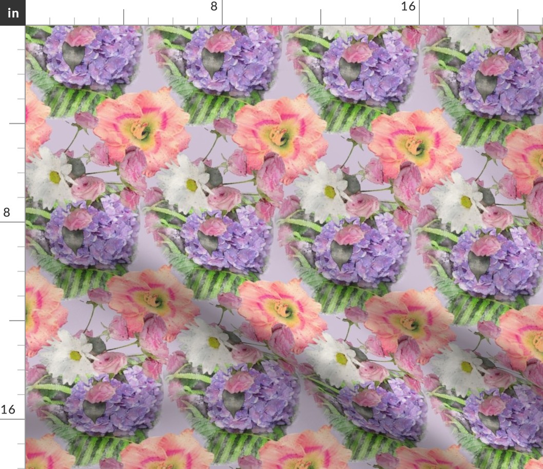 5x7-Inch-Repeat of Victorian Cottage Cutting Garden on Light Lavender-Gray Background