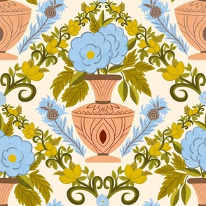 Italian Villa Wallpaper with citrus fruits and roman vases