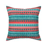 Small Scale Serape Stripes and Turquoise Jewels in Aqua Blue and Cherry Pink