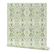 Italian Villa Inspired Bird  pattern in White, Green and Yellow