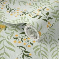 Italian Villa Inspired Bird  pattern in White, Green and Yellow