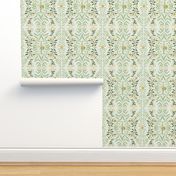 Italian Villa Inspired Bird  pattern in White, Green and Yellow