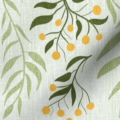 Italian Villa Inspired Bird  pattern in White, Green and Yellow