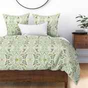 Italian Villa Inspired Bird  pattern in White, Green and Yellow