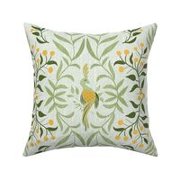 Italian Villa Inspired Bird  pattern in White, Green and Yellow