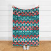 Large Scale Serape Stripes and Turquoise Jewels in Aqua Blue and Cherry Pink