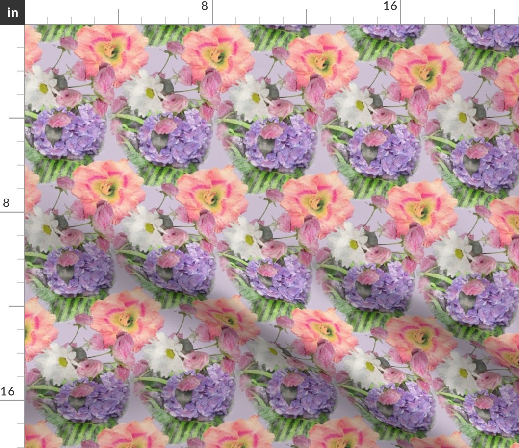 4x6-Inch-Repeat of Victorian Cottage Cutting Garden on Light Lavender-Gray Background