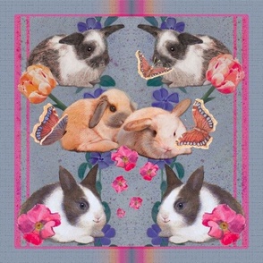 12x12-inch Repeat of Baby Bunnies and Butterflies in Slate Squares