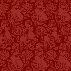 Medieval Hounds and Flowers, Dark Red