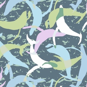 Whales, blue, green and navy, lg