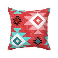 Large Scale Aztec Geometric on Dark Coral Red