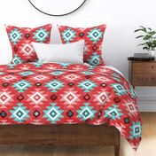 Large Scale Aztec Geometric on Dark Coral Red