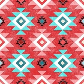 Small Scale Aztec Geometric on Dark Coral Red
