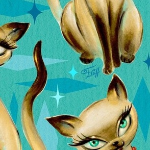 LARGE-Siamese Cats Mid-Century Modern