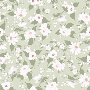 White Flower Meadow on Spring Green // Regency Little Girl // Medium