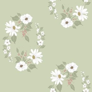 Vintage White Flower on Spring Green // Regency Little Girl // Medium