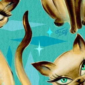 XTRA LARGE-Siamese Cats Mid-Century Modern