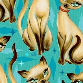 MEDIUM--Siamese Cats Mid-Century Modern