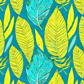 Fun Blue background blue yellow leaves 