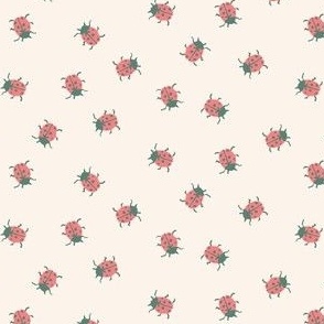 Flutter Bug Family  on Cream with Dogwood Pink Ladybugs