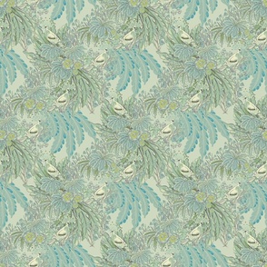 Victoria's Crowned Birds, Muted Pale Seafoam