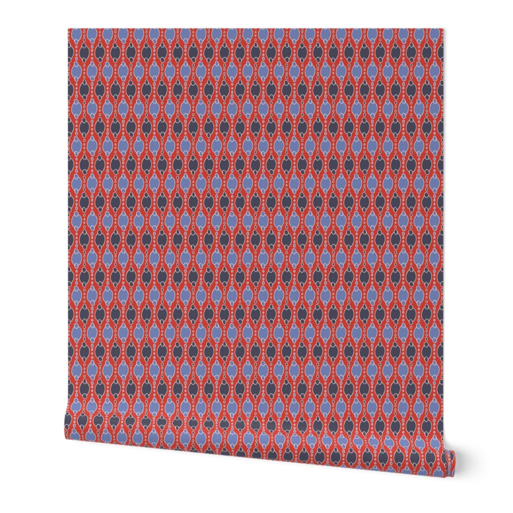 311 - Small scale  in tomato red, charcoal and blue grey  hand drawn modern geometric pattern for napkins, placemats, table runners  as well as sweet nursery decor, kids apparel, baby accessories and crafts.