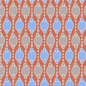 311 - Small scale in burnt muted orange, bright sky blue and greige modern geometric hand drawn pattern for napkins, placemats, table runners  as well as sweet nursery decor, kids apparel, baby accessories and crafts.